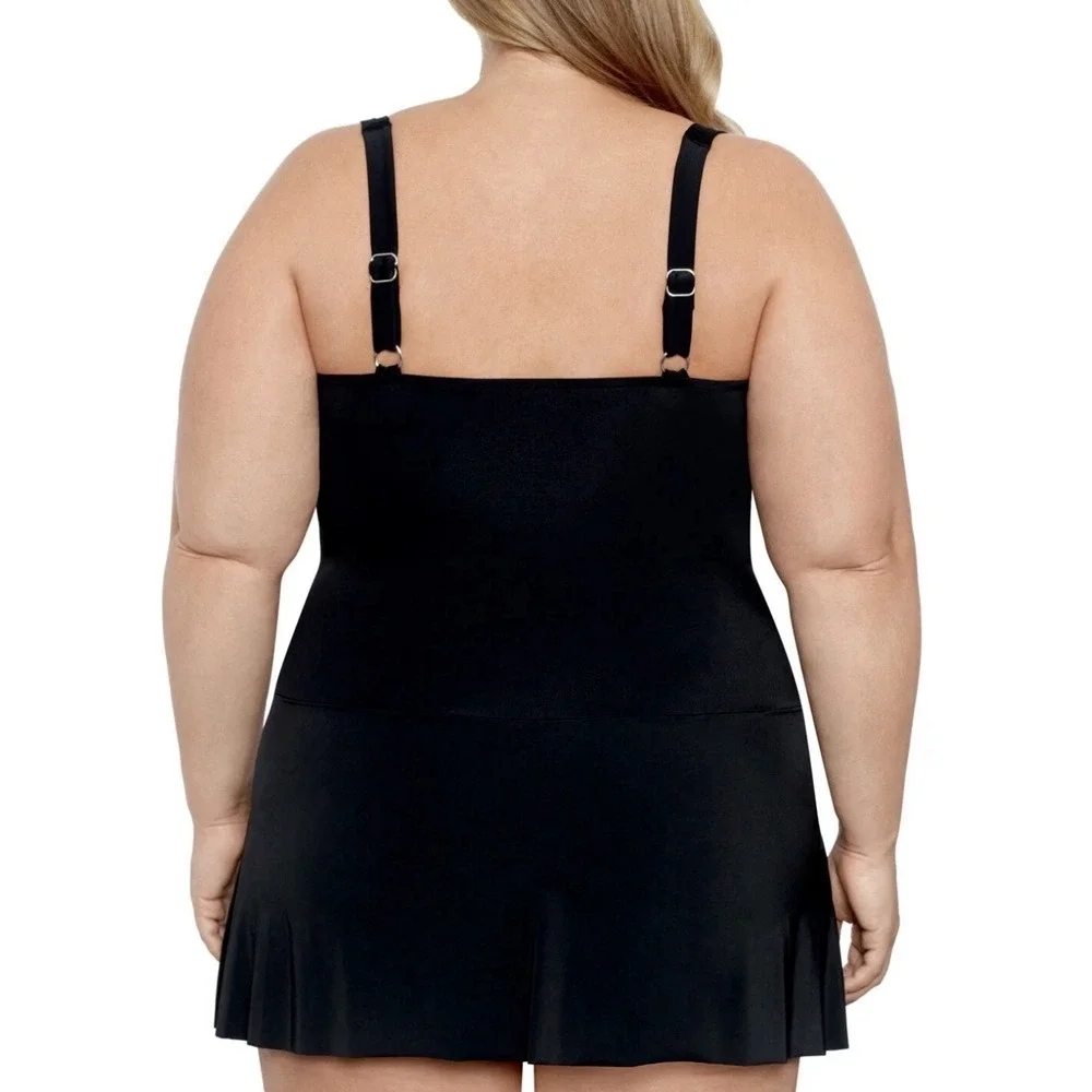 Swim Solutions Plus Size Tummy Control Swimdress Size 18W Twist Bra Skater - Picture 2 of 10